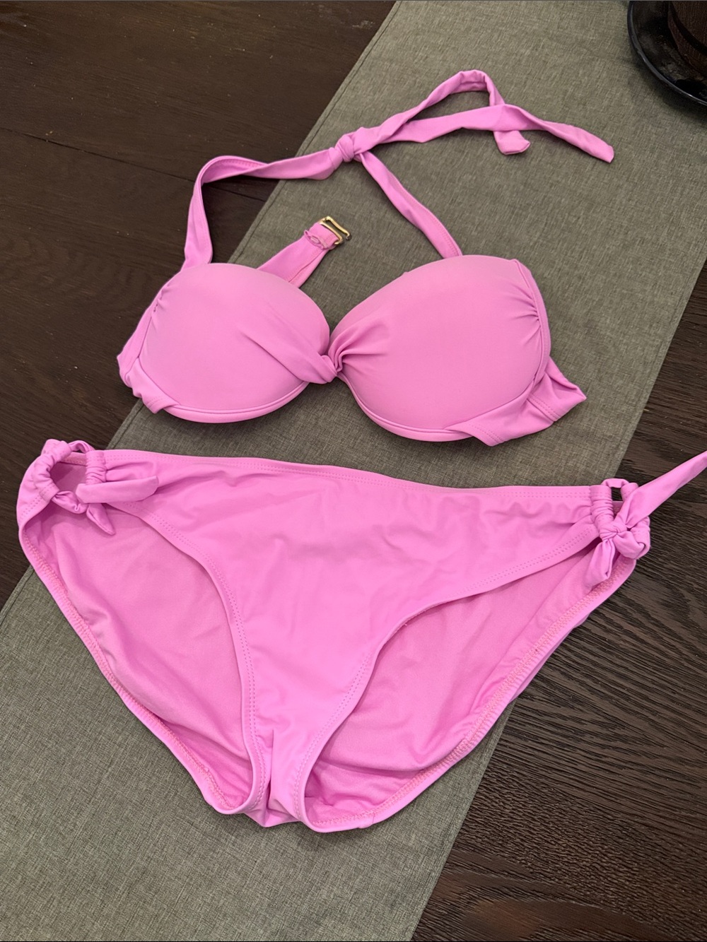 Women's Pink Halter Tie Bikini Set - push up top